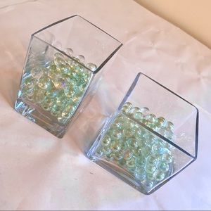2 short glass vases
